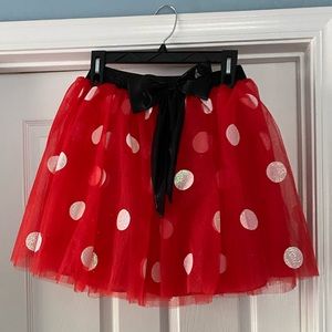 Adult Minnie Mouse tutu costume and adult white gloves.